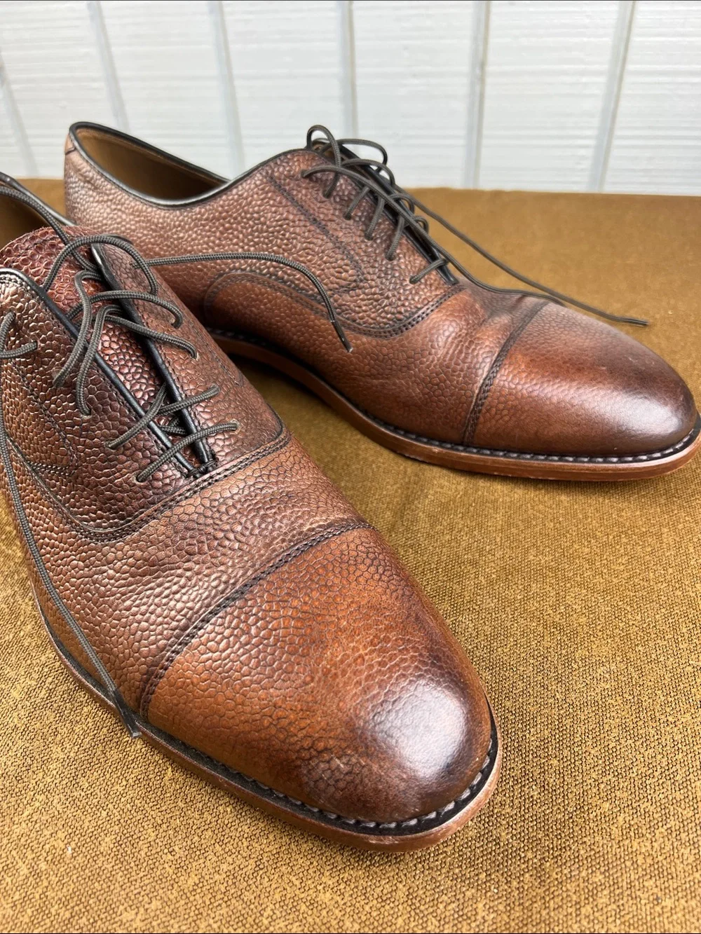 Johnston & Murphy Brown Pebbled Leather Cap-Toe Derby Shoes